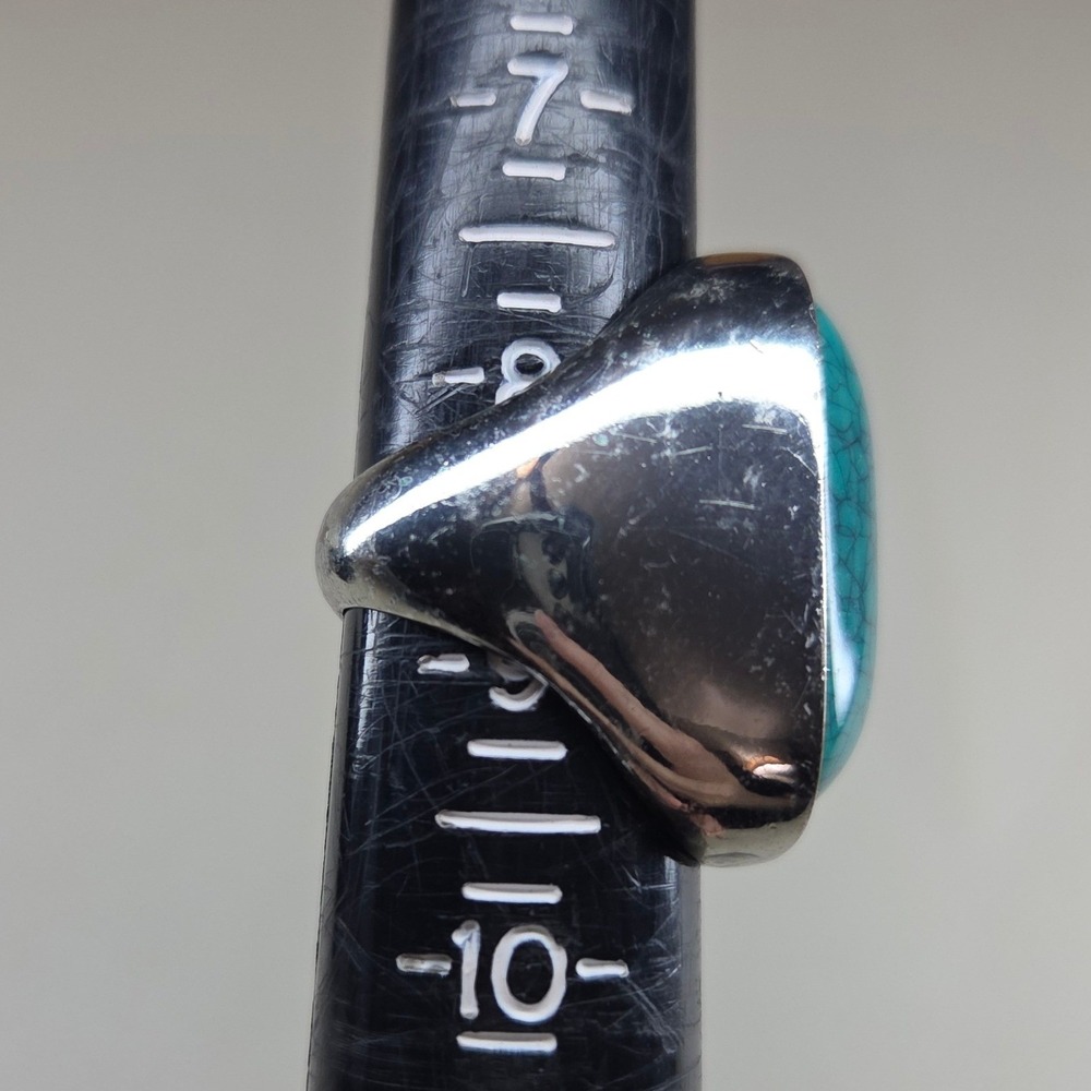 Boho Statement Ring Faux Turquoise Silver Tone Chunky Band Southwestern Size 8.5 - Picture 6 of 8